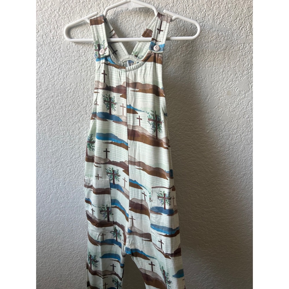 Tiny‎ Revival Clothing Co. Kids Cross Print Modal Overalls 6T NWT Christian